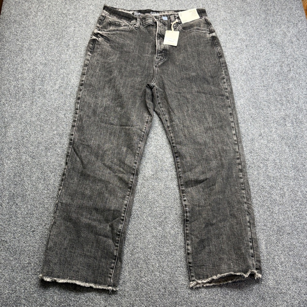 ANA Highest Rise Vintage Straight Jeans 12 Smoke‎ Stack Gray Raw Hem New NWT